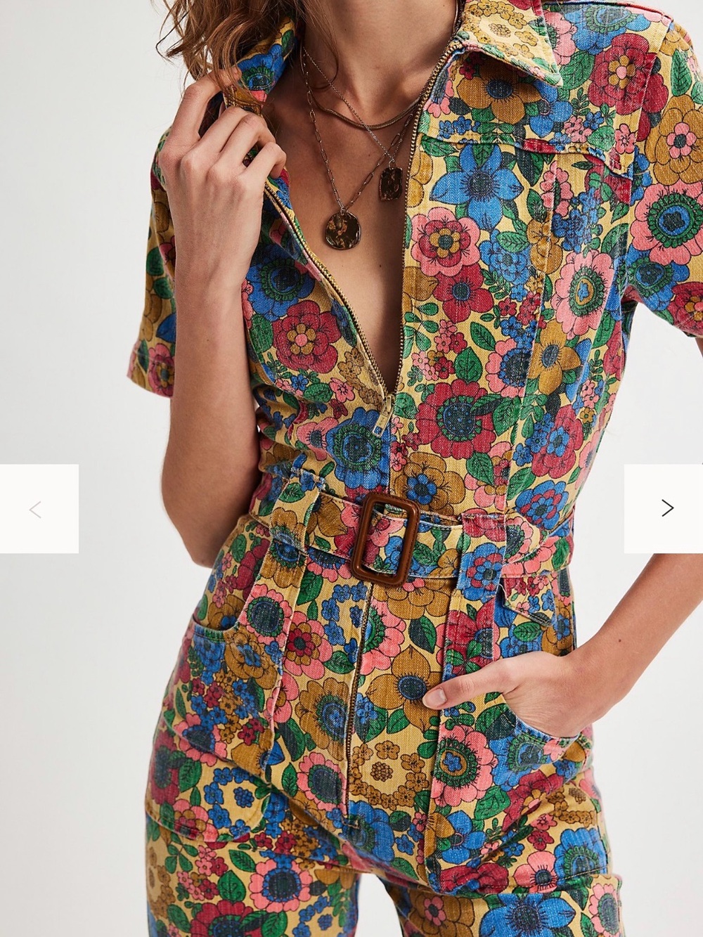 MOTHER hustle roller jumpsuit in track and flower fields - size S